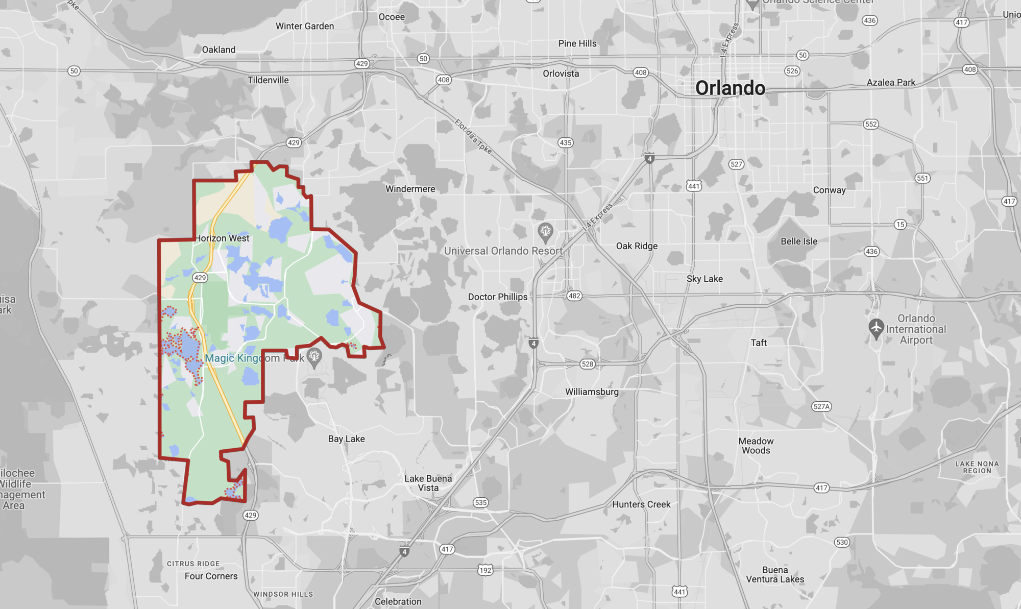 horizon west in color with the rest of orlando in black and white